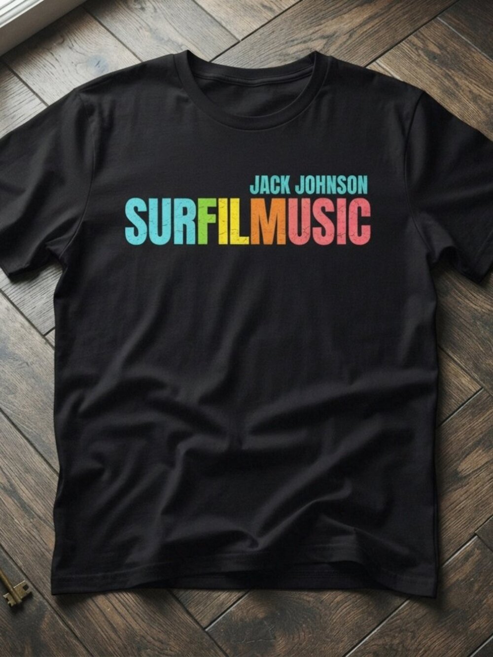 Jack Johnson Surfilmusic Graphic Vintage Style Black T-Shirt